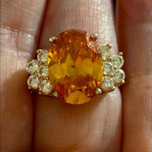 Champagne and Diamond Simulant Ring set in 18K Rose Gold over Sterling Silver.